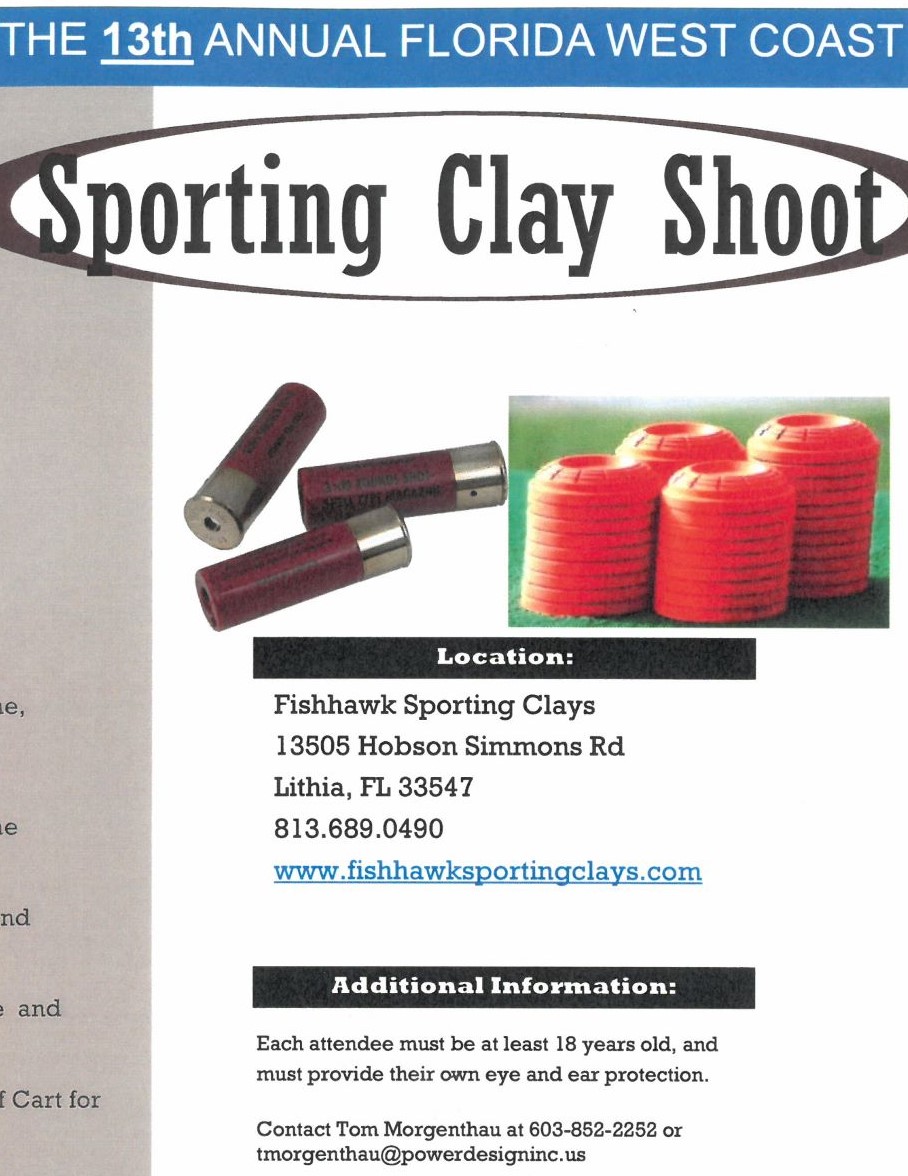 Are you ready to smash some clays, eat some BBQ and win some prizes??!!  Join us for our 13th Annual Clay Shoot at Fishhawk Sporting Clays on November 18th for a day clay smashing and networking!  Register here: ashrae-fwc.org/events/clay-sh… Contact: tmorgenthau@powerdesigninc.us.