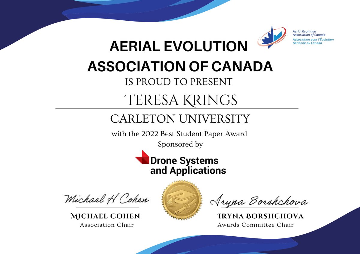 aerial_canada's tweet image. Congratulations to Teresa Krings, winner of The Best Student Paper award!