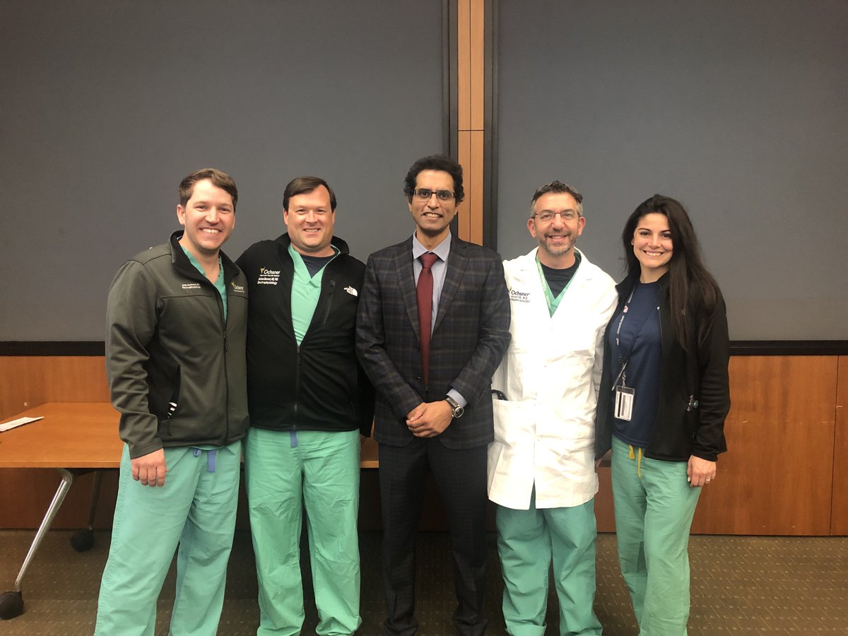 All smiles from multiple generations of great EP minds at Grand Rounds from Dr. Jayanth Koneru! Thanks for a fantastic talk on such a pertinent topic on conduction-system pacing @OchsnerEP @OchsnerCVFellow @AlySanchezMD @Skhatib55 #EPeeps #EPFellows #HeartFunctionNotFailure