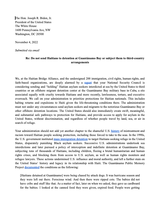 When it comes to Haitians seeking refuge and protection, the answer is always violence, inhumane treatment, and human rights violations. We’re joining @haitianbridge and 288 other groups calling on <a href="/POTUS/">President Donald J. Trump</a> to stop his plans of refusing safety to Haitians. bit.ly/3sZ5gb2