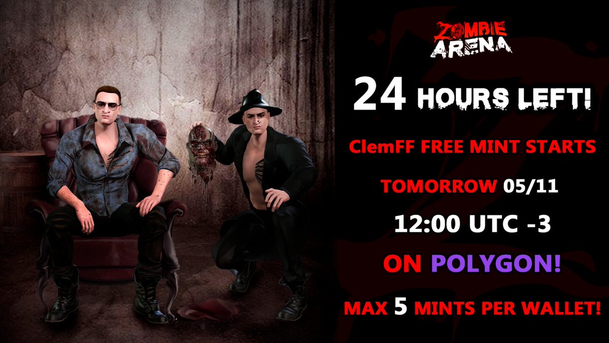 ZombieArenaNFT's tweet photo. Hey, survivor! 🧟

19 hours left for @ClemFFytb FREE MINT! Tomorrow 05/11 at 12h UTC -3 on @0xPolygon!

Supply: 1.000

Max: 5 per wallet

Price: 2.15 MATIC

https://t.co/1Vrqx71FY4

#ZombieArena #zombie #NFTs https://t.co/iRTn98OJhO