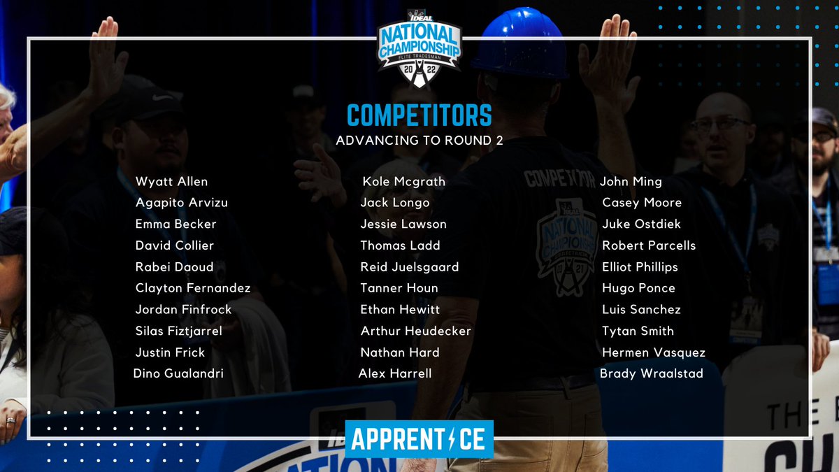 See who’s advancing to the next Apprentice round at the #IDEALNationalChampionship. Don’t miss any of the action at #ETCS22. We’re streaming every event #live on Facebook: