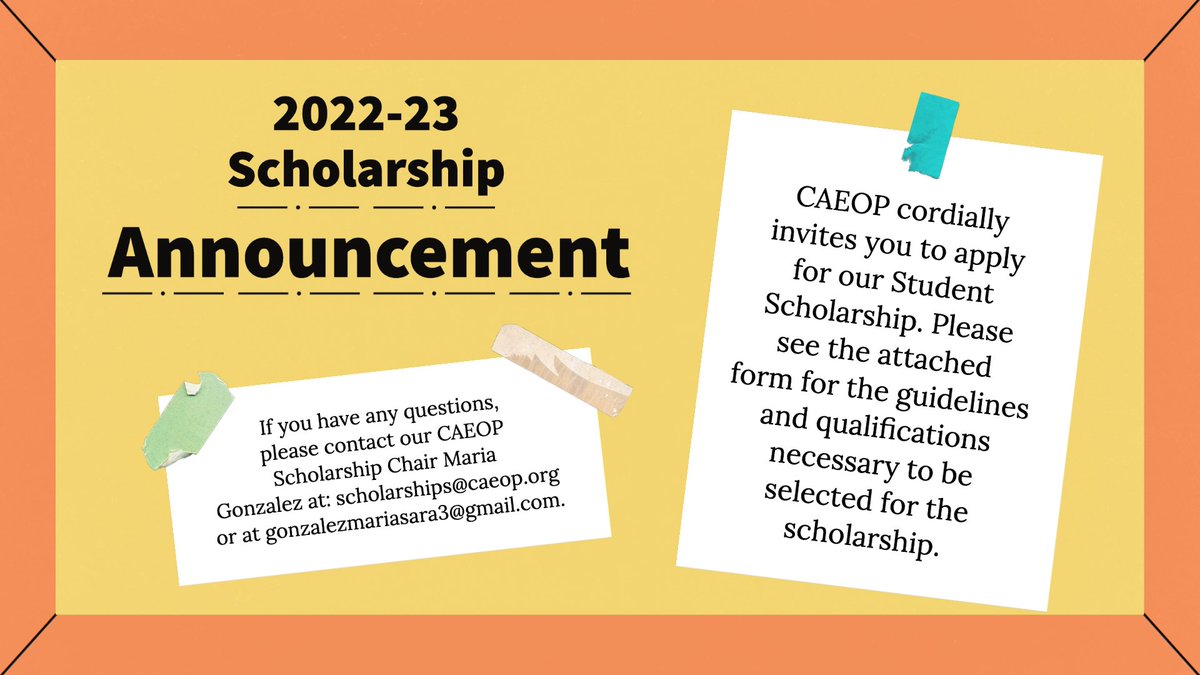 CAEOP 2022-23 Application is now available on our website at caeop.org! The application and accompanying materials MUST be postmarked by December 23, 2022.