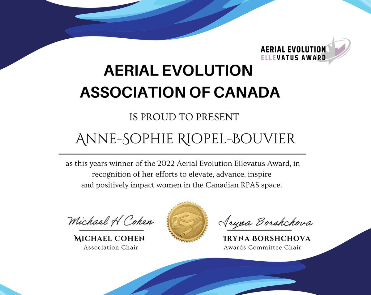 aerial_canada's tweet image. And finally, a heartfelt congratulations to Anne-Sophie Riopel-Bouvier. She received the inaugural Ellevatus Award, in recognition of her efforts to elevate, advance, inspire, and positively impact women in the Canadian RPAS space. 

👏👏👏👏👏👏👏👏👏👏👏👏👏👏👏