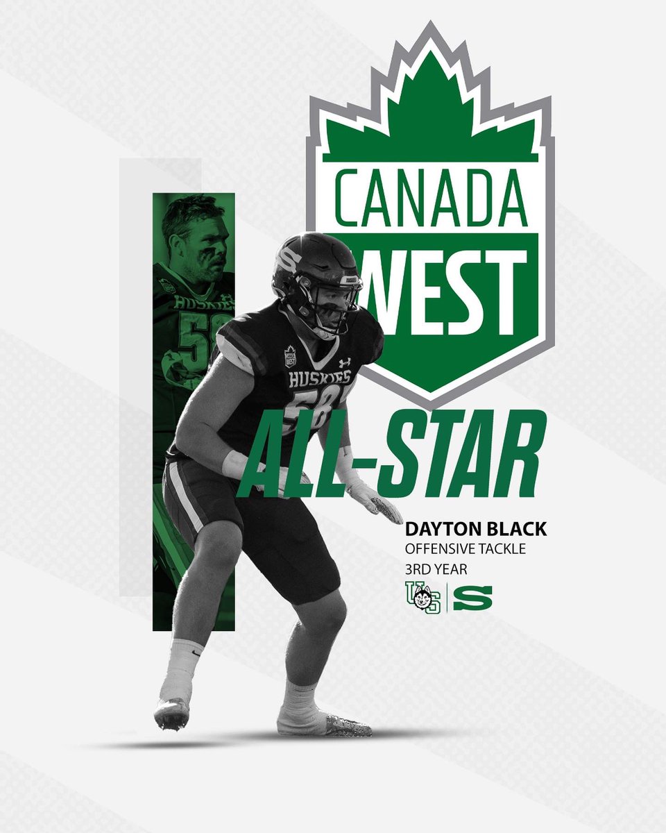 skhuskies's tweet image. A day-one starter at left tackle following Noah Zerr’s graduation to the CFL — Brandon, Man. product Dayton Black earns conference honours.