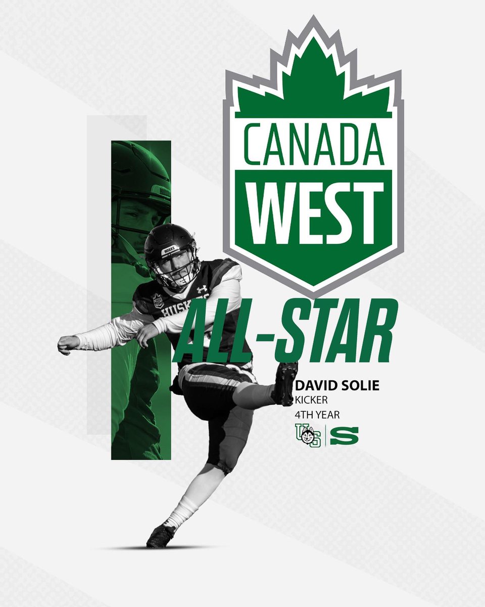 skhuskies's tweet photo. After being named a Canada West All-Star as a punter in 2021, David Solie earned conference honours as a kicker this season. Solie, who was an unanimous selection, hit a field goal as time expired to beat the Rams in Week 3. https://t.co/nXw1NQiI4a