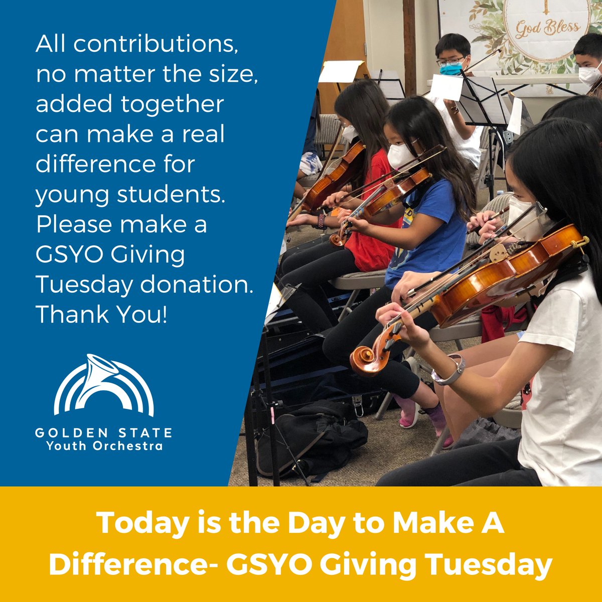 GoldenStateYO's tweet photo. How do talented young musicians want to spend their summer? Playing music of course! You can help kids participate in the GSYO Summer Conservatory by making a donation this #GivingTuesday!

A gift of $625 provides a full scholarship to a deserving student. https://t.co/dDqHwtQ3fd https://t.co/s0WJ2Wax8n