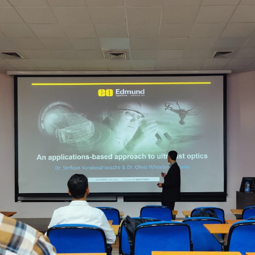EdmundOptics's tweet photo. Our very own Dr. Stefaan Vandenriessche gave a presentation this week on "An Applications-based Approach to Ultrafast Optics" for Ultrafast Science (UFS 2022!) at IISER Thiruvananthapuram! 😊
#EdmundOptics
#EdmundOpticsIndia
#UFS2022 https://t.co/fHvsfOvN4K