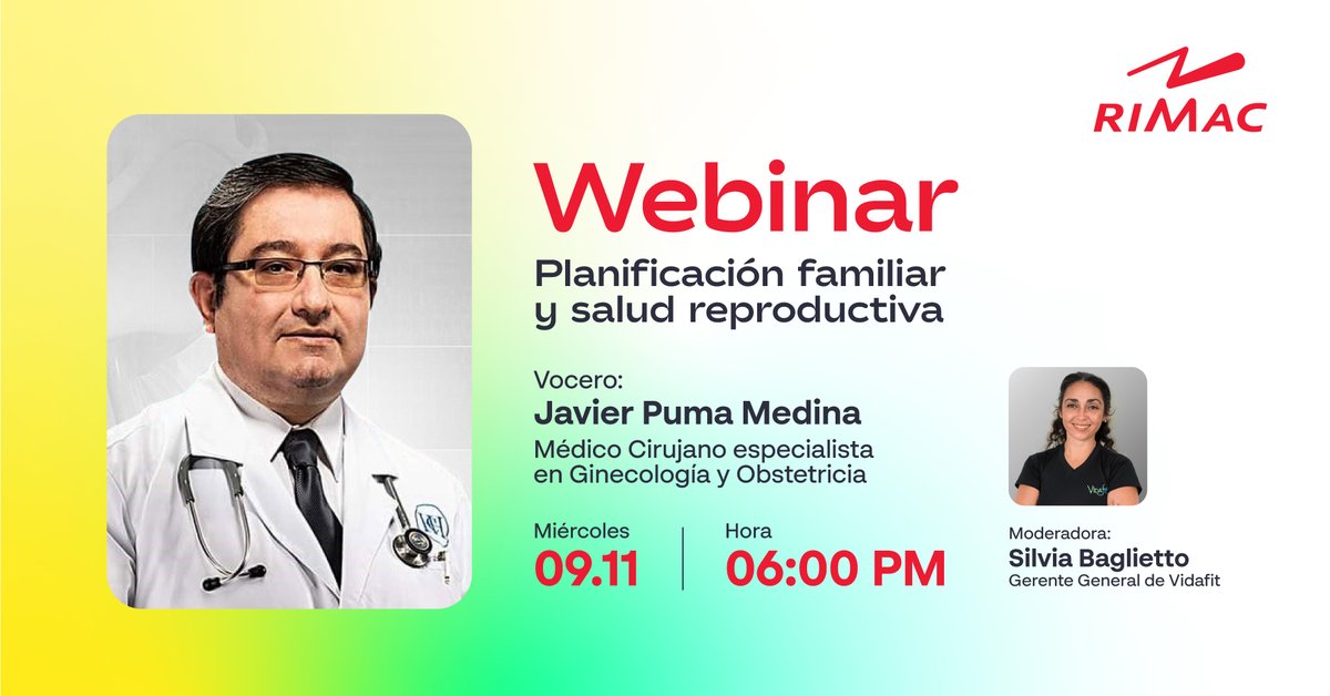#WebinarRIMAC

¿Quieres conocer sobre planificación familiar? 🤔

🗓 Miércoles 09 de noviembre
⏰ 6:00 p.m.  
‍A cargo de: Dr. Javier Renato Puma Medina

👉 Participa aquí: fb.me/e/1Nc4HapeG
