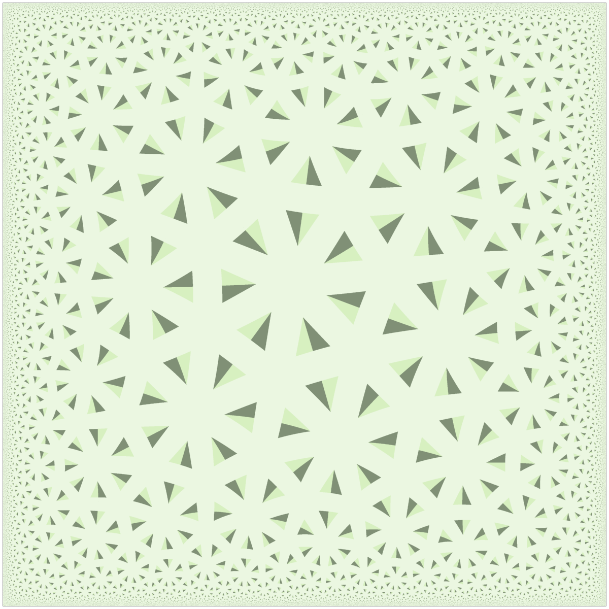 #Hyperbolic #tiling shown in the conformal square projection. Catalan tiling dual to truncated {3,7}.