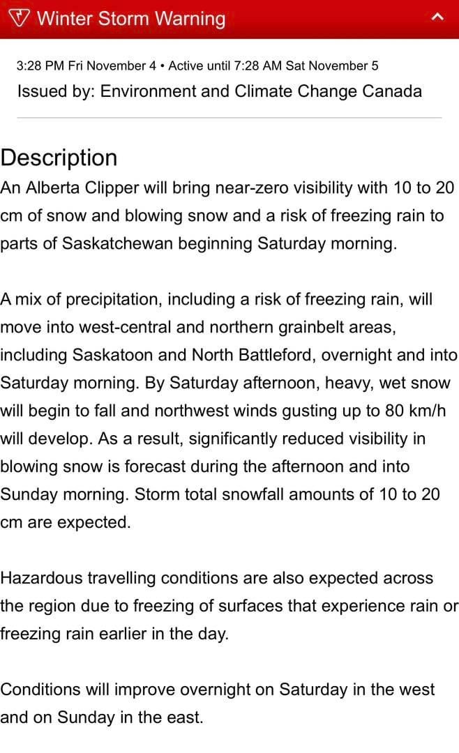 ‼️A weather warning was issued for our area. We are expecting heavy snowfall tonight and into tomorrow. We strongly suggest staying home and off the roads and highways during this time. Keep your eyes posted for further weather alerts on our facebook page, and stay warm! ‼️
