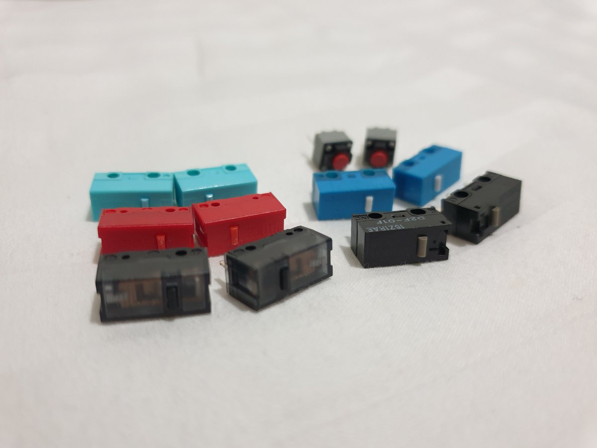 kyleirelandtech's tweet image. Mouse Switches that I plan to test out, I picked them up from @Beardedb0b&apos;s store.
Going to try them on @ModsMouse / PMM Mods Mice.
Kailh Silent Square, GM 2.0 Teal, 4.0 Red and 8.0
Huano Blue Shell White Dot.
Omron Japan D2F-01F which are my favourite.
#mouseswitch #kailhswitch