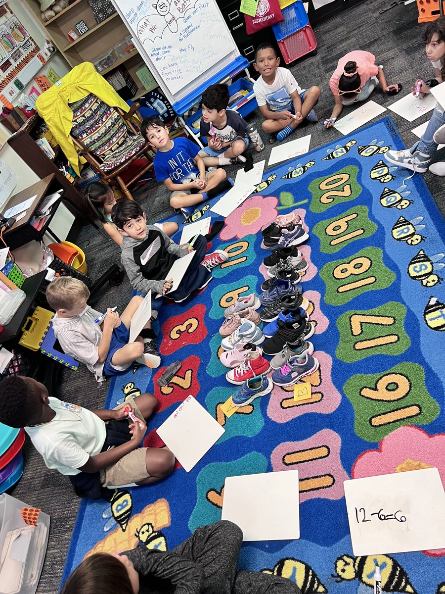 We are learning how to compare using subtraction! We played a fun game of “Would You Rather?” using our shoes to model the problem based on our votes and write corresponding subtraction equations to find the difference! #wildaboutlearning <a href="/TheissKISD/">Theiss Elementary</a>
