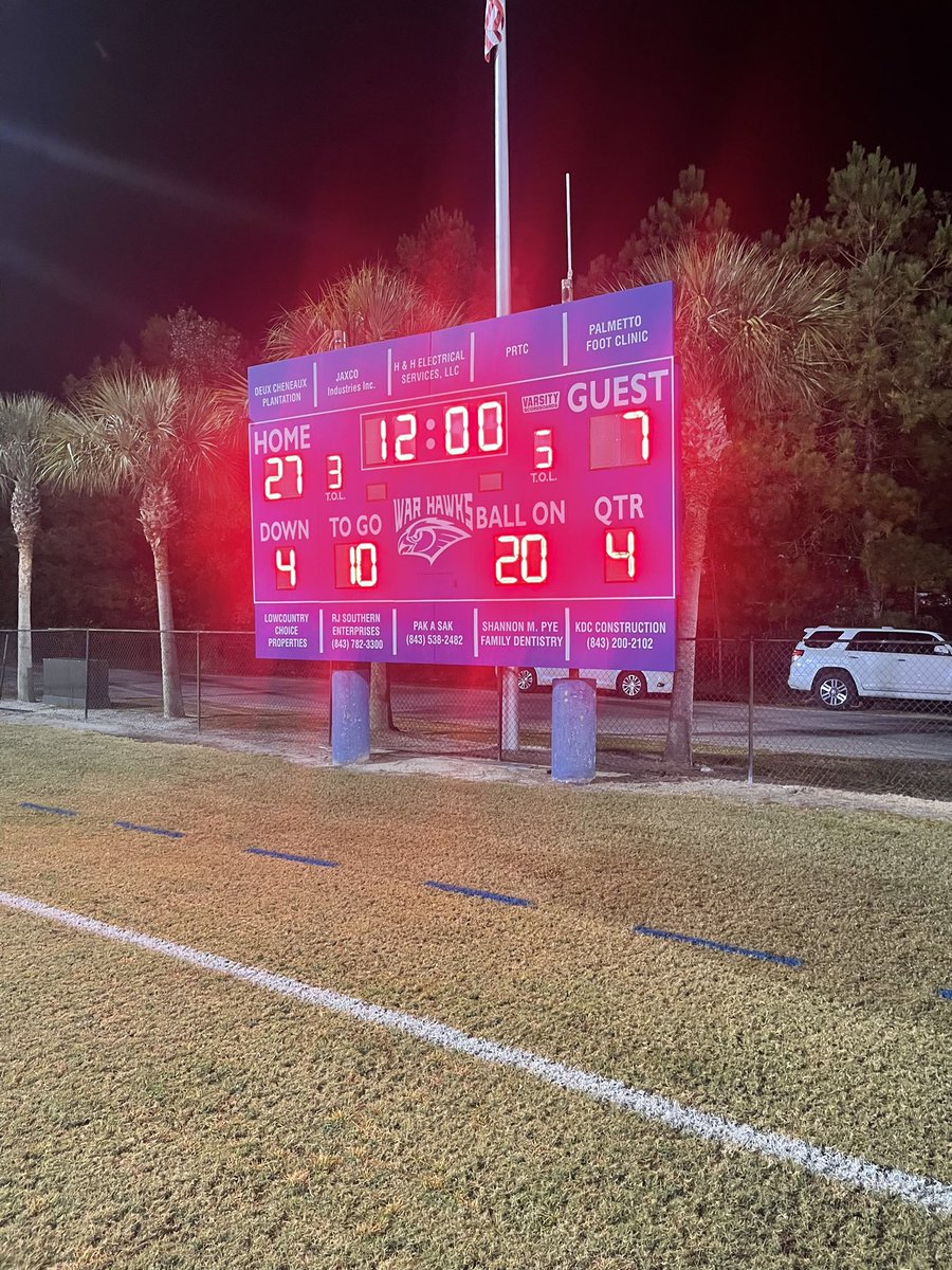 War Hawks WIN!! Big second half by the offense! On to the next round! Final score 27-7 over Northside Christian!