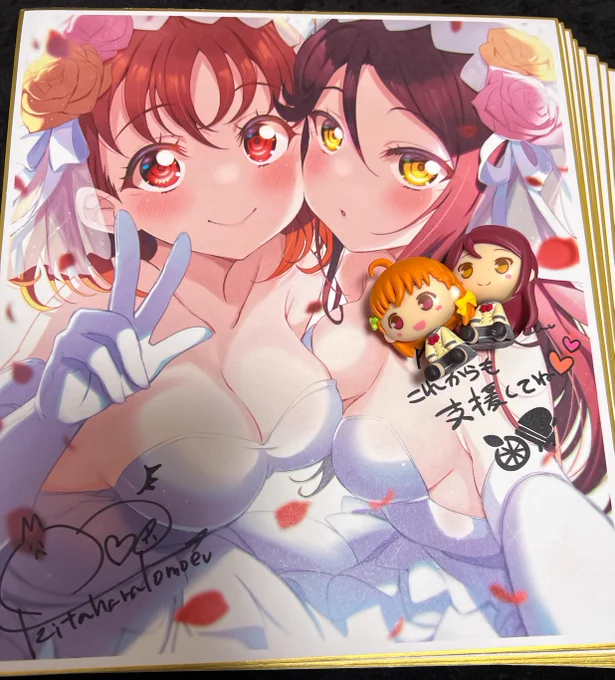 明日の僕ラブで頒布するウエディングちかりこ色紙が届きました当日はこれにサイン描いて配りまくります〜( ╹⋏╹)#僕ラブ 