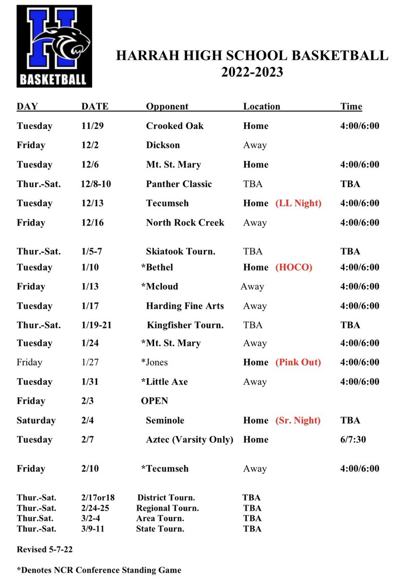 Harrah HS Varsity Basketball Schedule 2022-23 #FAM1LY | #ALL1N 😼✌️