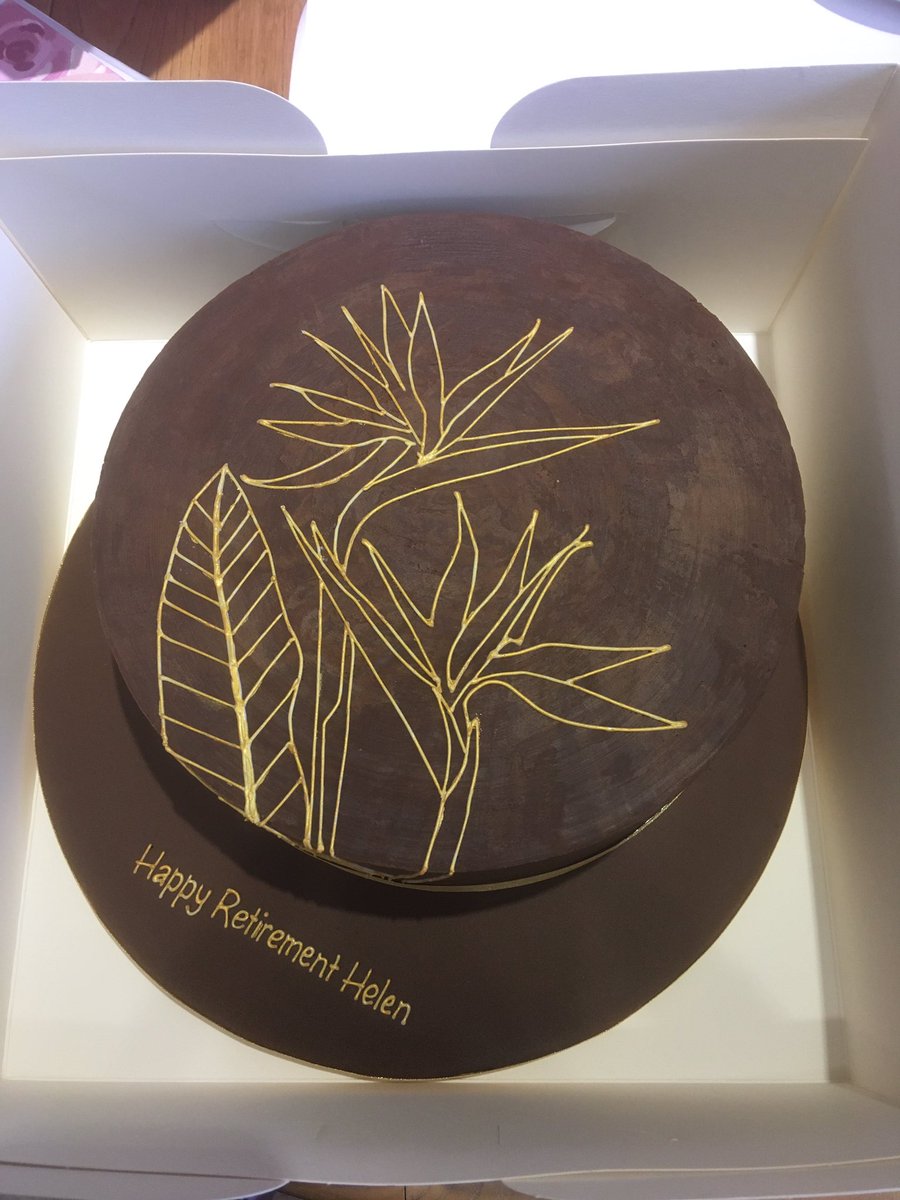 All boxed up ready to go. Hand piped gold Bird of Paradise flowers on a chocolate ganache cake to share at an office retirement gathering. #cake #retirement #retirementplanning #retirementparty #plymouth #PlymouthNHS #NHS #NHSDoctor #GP #GPSurgery #porshamcakes #mycreativeweek