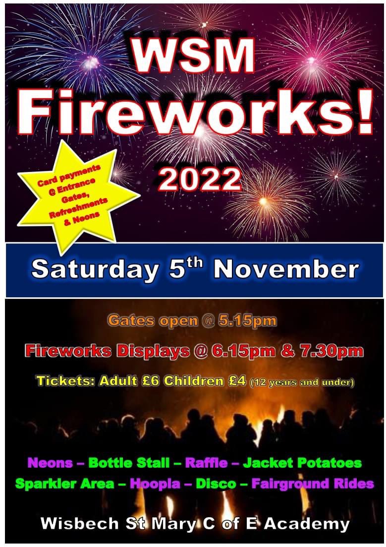 JOIN US FOR OUR 43rd ANNUAL FIREWORKS EVENT TOMORROW!

Book your tickets now and beat the queues!

ticketsource.co.uk/wisbech-st-mar…
