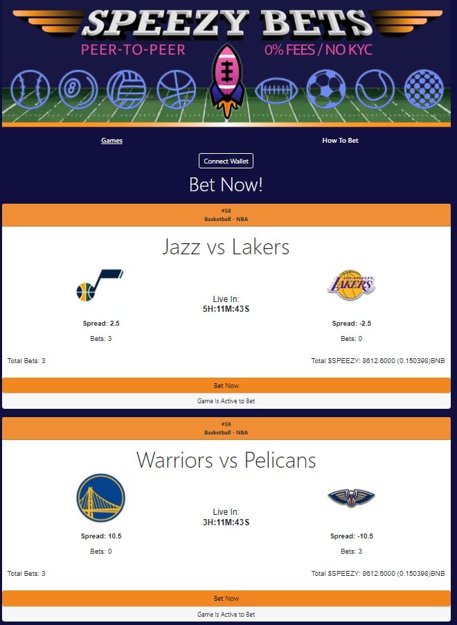 🏀 Bet Now! Warriors vs Pelicans and Lakers vs Jazz!

Min Bet: 2870 $SPEEZY  (0.05 BNB)
Betting Fee: ~50 Cents (Gas)
House Cut: $0 (Always)

🤑 Bet now: spinbsc.app/bets
📲 Tutorial: youtube.com/watch?v=k3-l6A…
#dogecoin #shib #WCI #FIFA #speezy #phillies #astros #bscgems #bsc