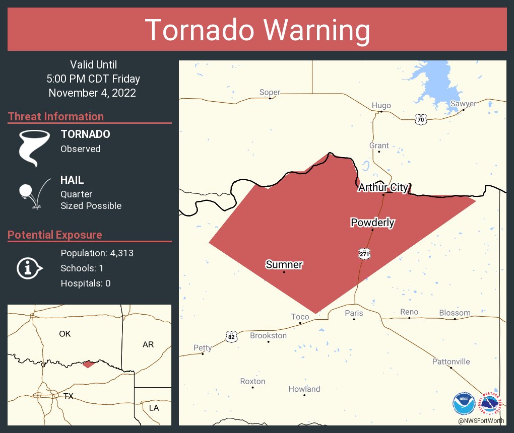 NWS Tornado on Twitter "Tornado Warning including Powderly TX, Arthur