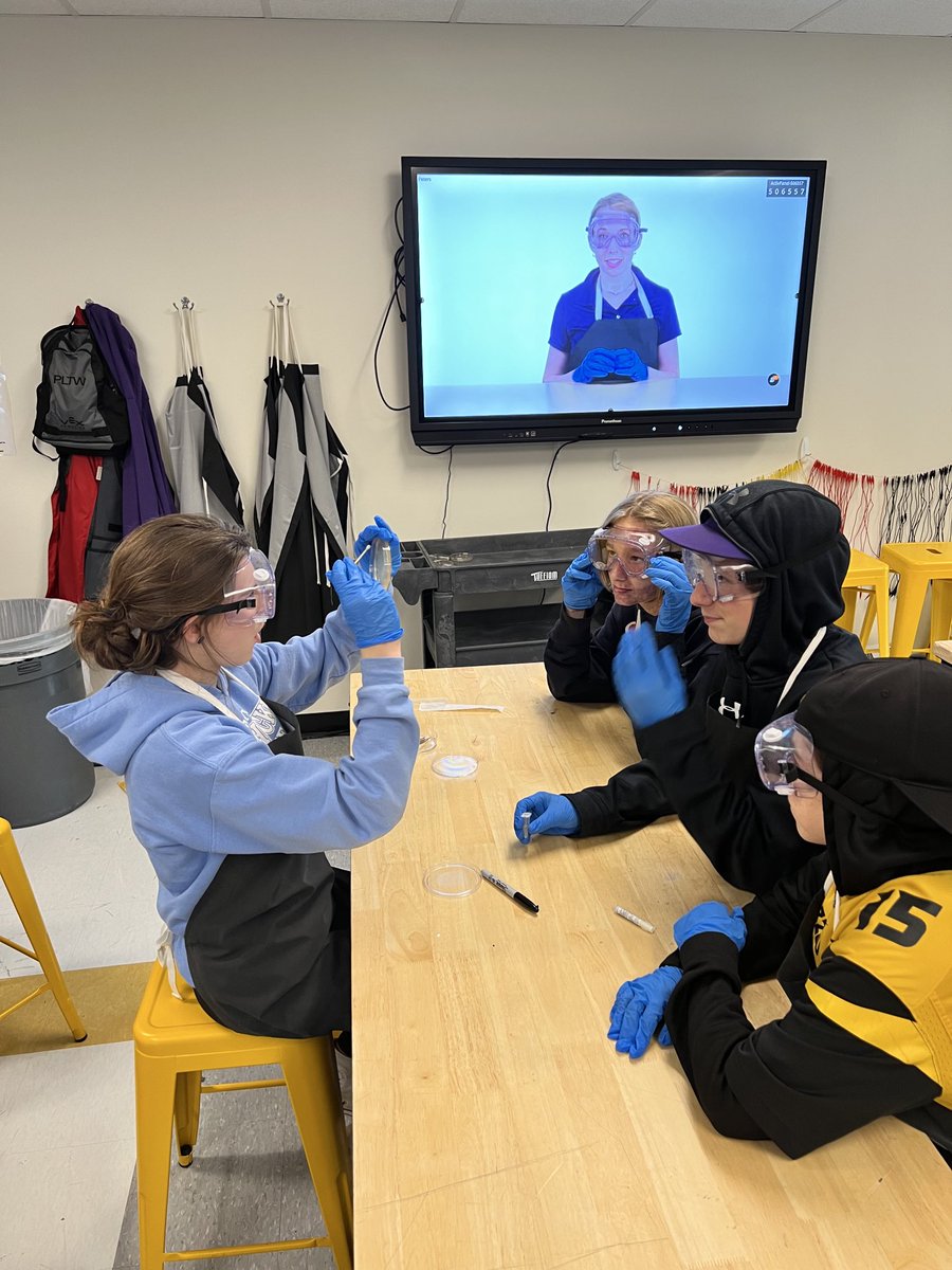 Team work! Plating bacteria for an experiment. ⁦<a href="/RogersMiddleSch/">Rogers Middle School</a>⁩ #MedicalDetectives #AfftonLearns ⁦@STLPLTW⁩ ⁦<a href="/PLTWorg/">Project Lead The Way</a>⁩