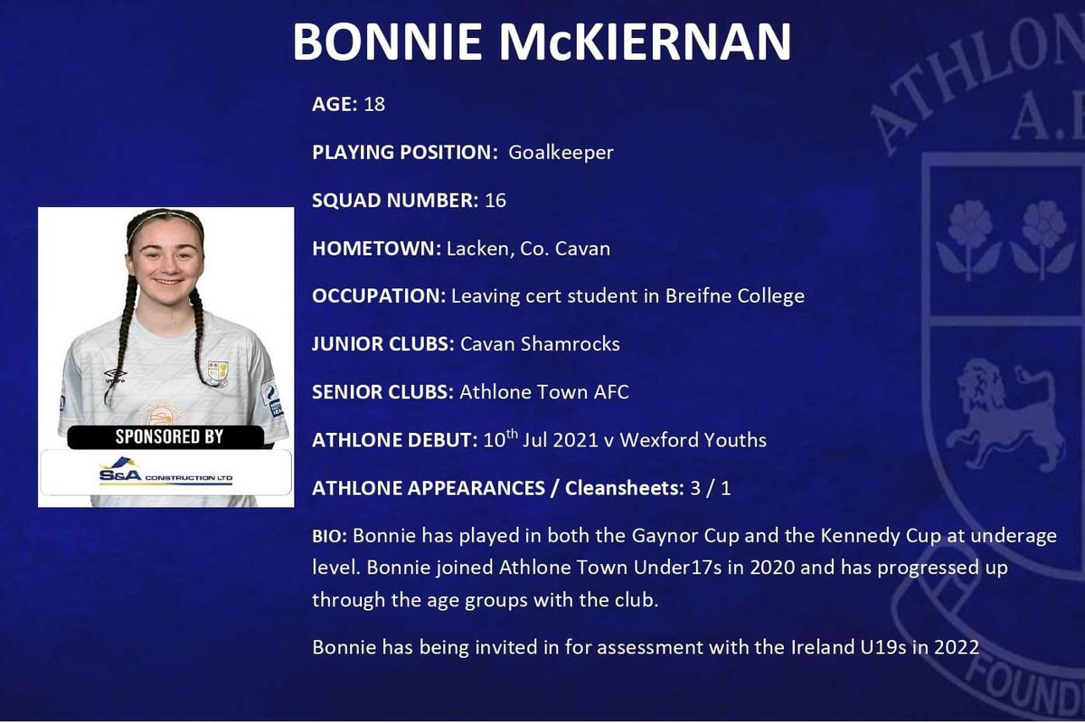 LackenLadies's tweet photo. Best wishes to our own Bonnie McKiernan and all the Athlone Town AFC girls in the  FAI Women’s Cup on Sunday November 6 at Tallaght Stadium! 🏆

Huge achievement, best of luck from everyone in Lacken 👕🇧🇼 https://t.co/6CklYeBuDc