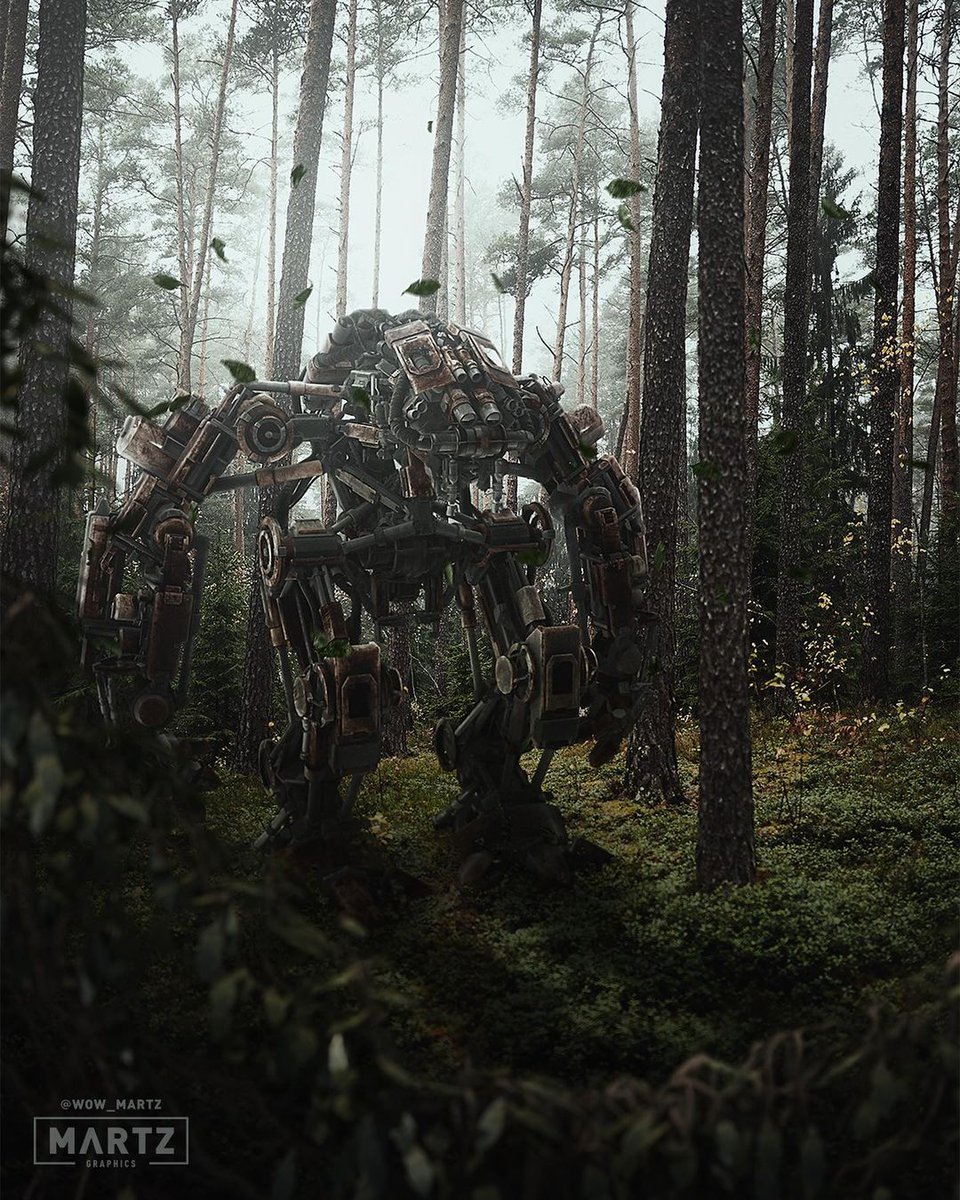 When nature and tech meet. <a href="/wow_martz/">MarcellaMartz🍀</a> creates a stunning landscape featuring a PixelSquid robot. #scifiart
