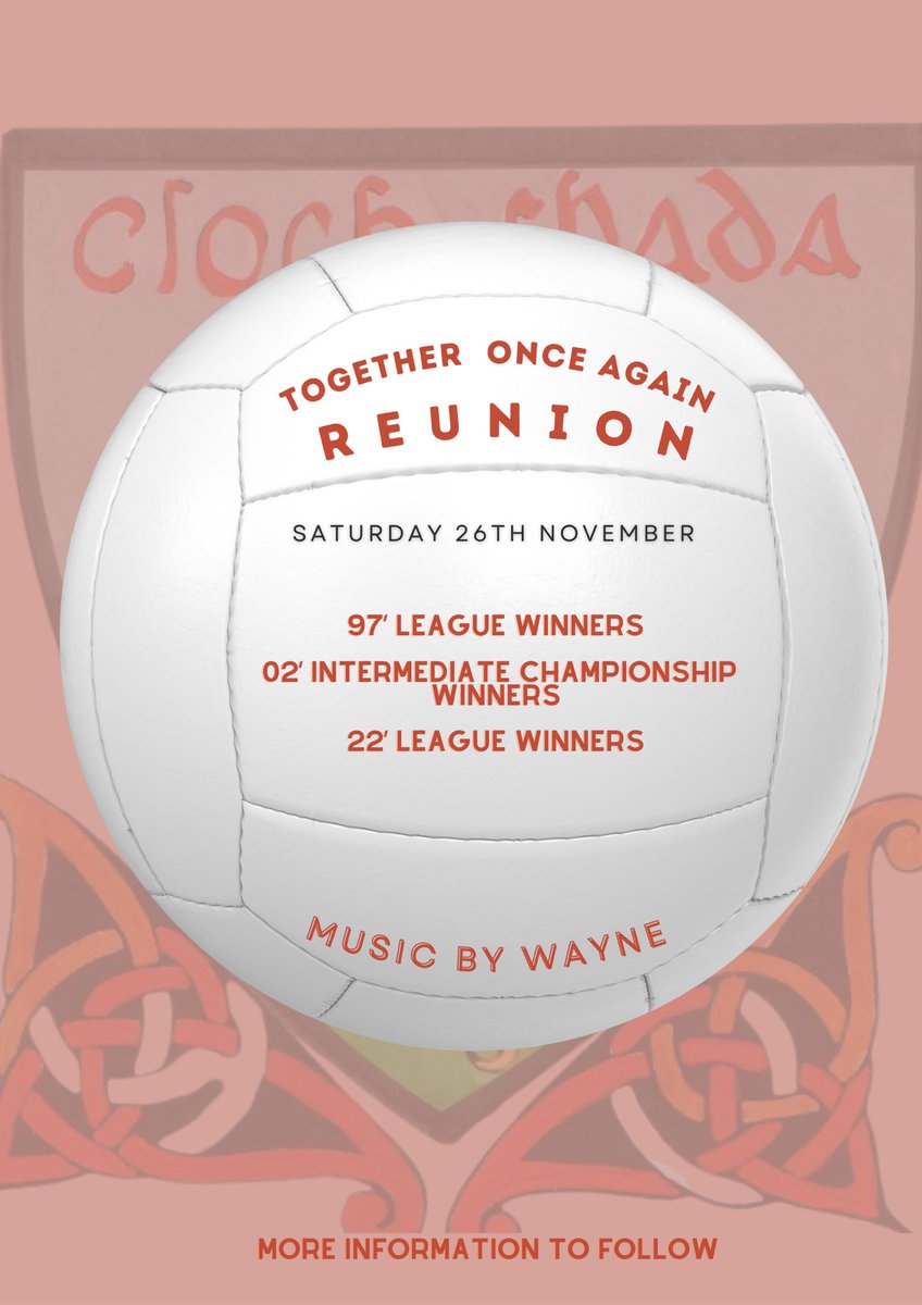 R E U N I O N 👏🏽🔴⚪️

A night remembering 1997 League Winners, 2002 Intermediate Championship Winners, as well as this years League Winners 🏆

Music by Wayne 🎶

More information to follow in the coming weeks!