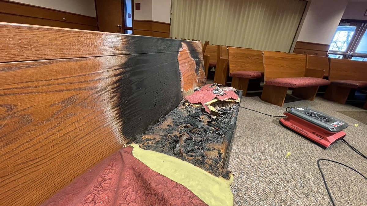 LtcDanJ's tweet image. Our facility in Brooklyn Park was vandalized over night. Still asking why someone would do this. Thanks for all who showed up to help with clean up efforts. Amazingly this Bible survived the fire in the shelf that is built into the chair. @salarmynorth