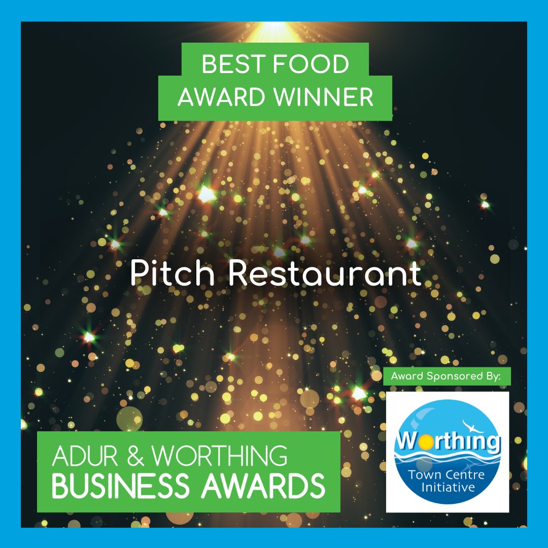 Next up is the Best Food Award, kindly sponsored by Worthing Town Centre Initiative (TCI)

And the #winners are... 

🏆 Pitch Restaurant 🏆

Congratulations to our winner &amp; a huge thank you to the category sponsor 👏

#AWBAwards #Worthing #Adur #BusinessAwards