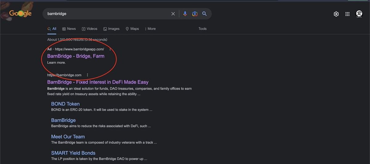 Barn_Bridge's tweet photo. 🚨🚨🚨 

Please always be sure to type:

https://t.co/rKx1qun9ul into your browser. Scam ads through Google are a real thing since we don't bid on our own ad space. 

🚨🚨🚨 https://t.co/MD3Z3l1Ot6