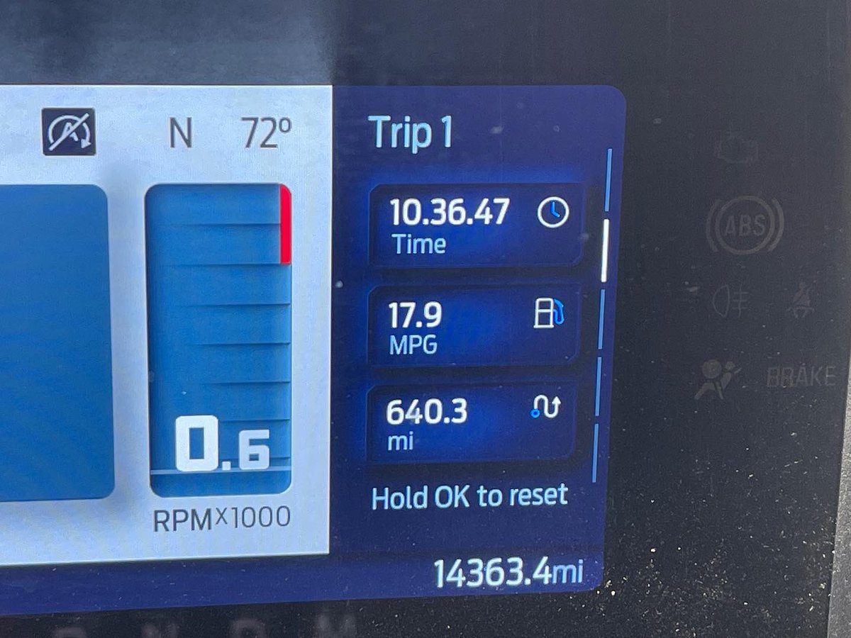 allterrainnati1's tweet image. Not too bad MPGs in our @Ford Bronco Sasquatch - Nashville to Detroit  #ford #fordbronco #realworldtest