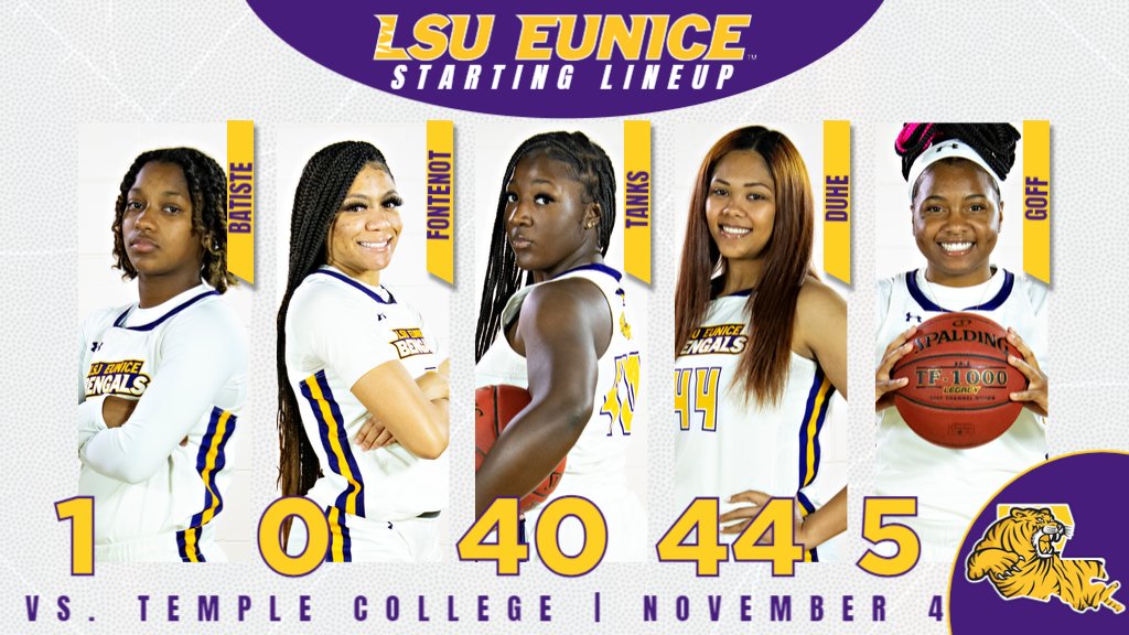 It's GEAUX Time! LSU Eunice begins the 2022-23 season with a road date at Temple College.  Here's our opening day Starting Lineup for the tip-off at 5:00PM.

#GeauxBengals
#EarnYourStripes