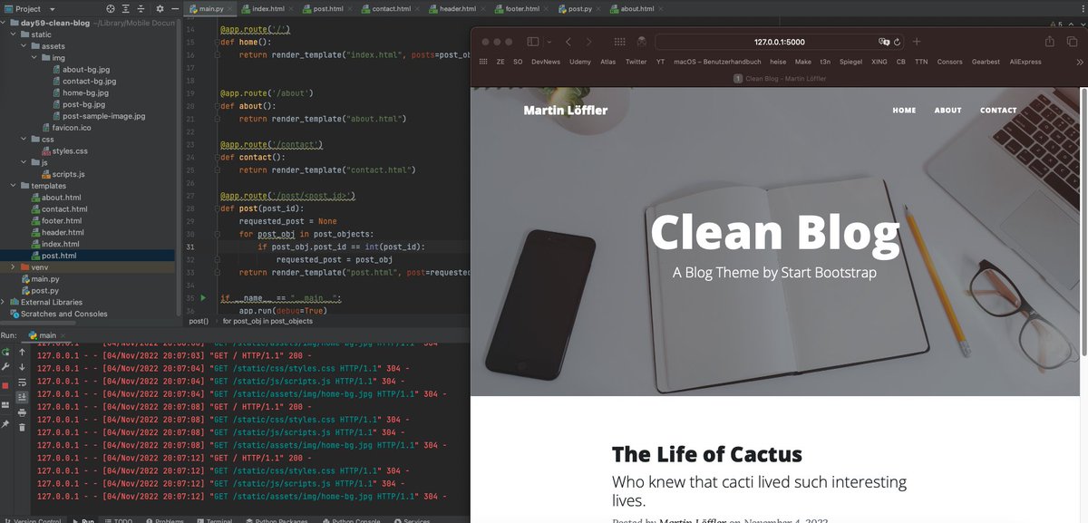 golfomania's tweet photo. R4D56
---
Udemy - 100 days python Bootcamp
.day 56 ✅
.blog project
.start with a bootstrap template
.modify, that its dynamically renders post with Flask + Jinja Bootstrap 
---
#100DaysOfCode https://t.co/q4l0PSVgyo