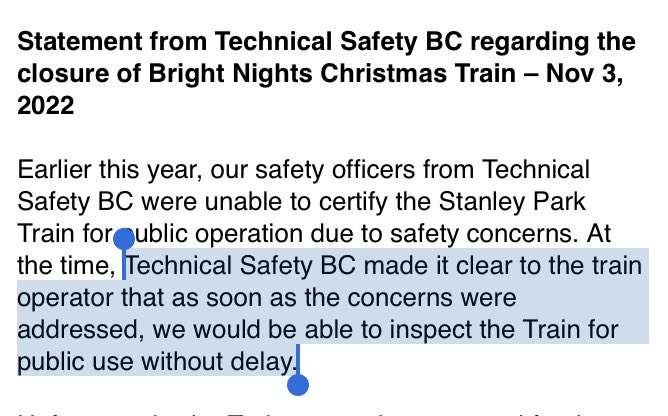 How can <a href="/ParkBoard/">Vancouver Board of Parks and Recreation</a> insist, with a straight face, that the Stanley Park train has been derailed by “technical challenges” when these are the facts from <a href="/TechSafetyBC/">Technical Safety BC</a>:
#PRSpin