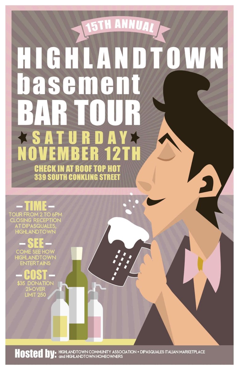 Mark your calendars for The 15th Annual Highlandtown Basement Bar Tour and see how Highlandtown entertains!

Get your tickets here >> ow.ly/6cYV50LupNA