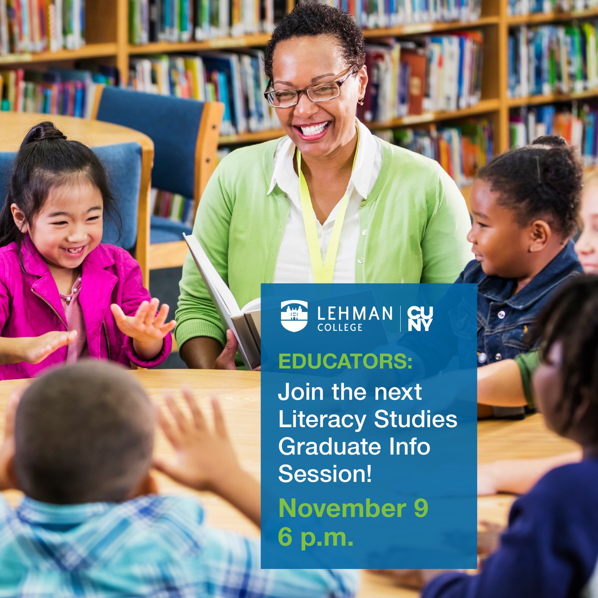 LehmanCollege's tweet photo. Are you an educator? Do you want to grow your expertise? Check out Lehman College's next graduate information session in Literacy Studies! #literacystudies https://t.co/kp76o9QHFU