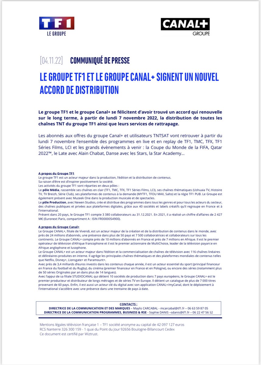 Il n’est jamais trop tard pour une bonne nouvelle ;) 
Retour des chaînes du ⁦<a href="/GroupeTF1/">Groupe TF1</a>⁩ pour les abonnés Canal et les utilisateurs TNTSat à partir de lundi !