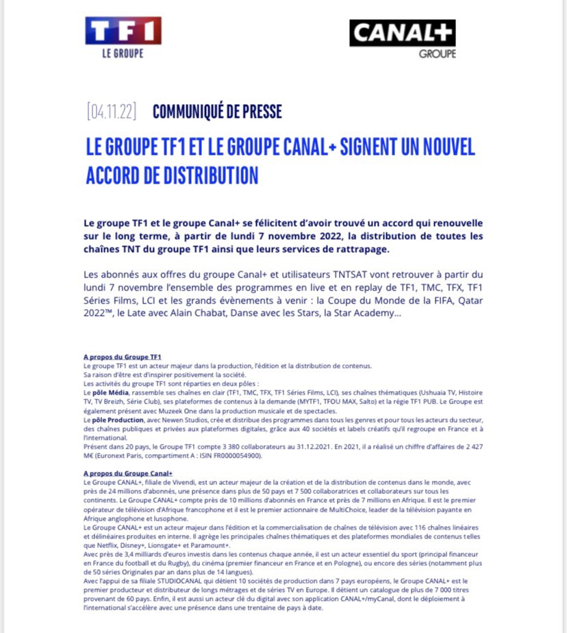Sacha Nokovitch On Twitter Enfin Accord De Distribution Entre TF1