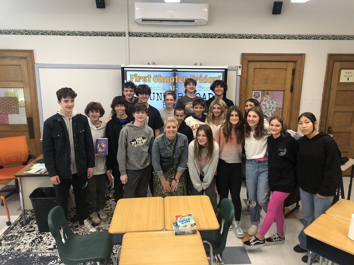 Thank you to Ms. Kate from @thunderroadbooks for visiting middle school ELA classes today! Our first round of First Chapter Friday to get the kids ready for upcoming book clubs! #elaallday #realisticfic #memoirs
