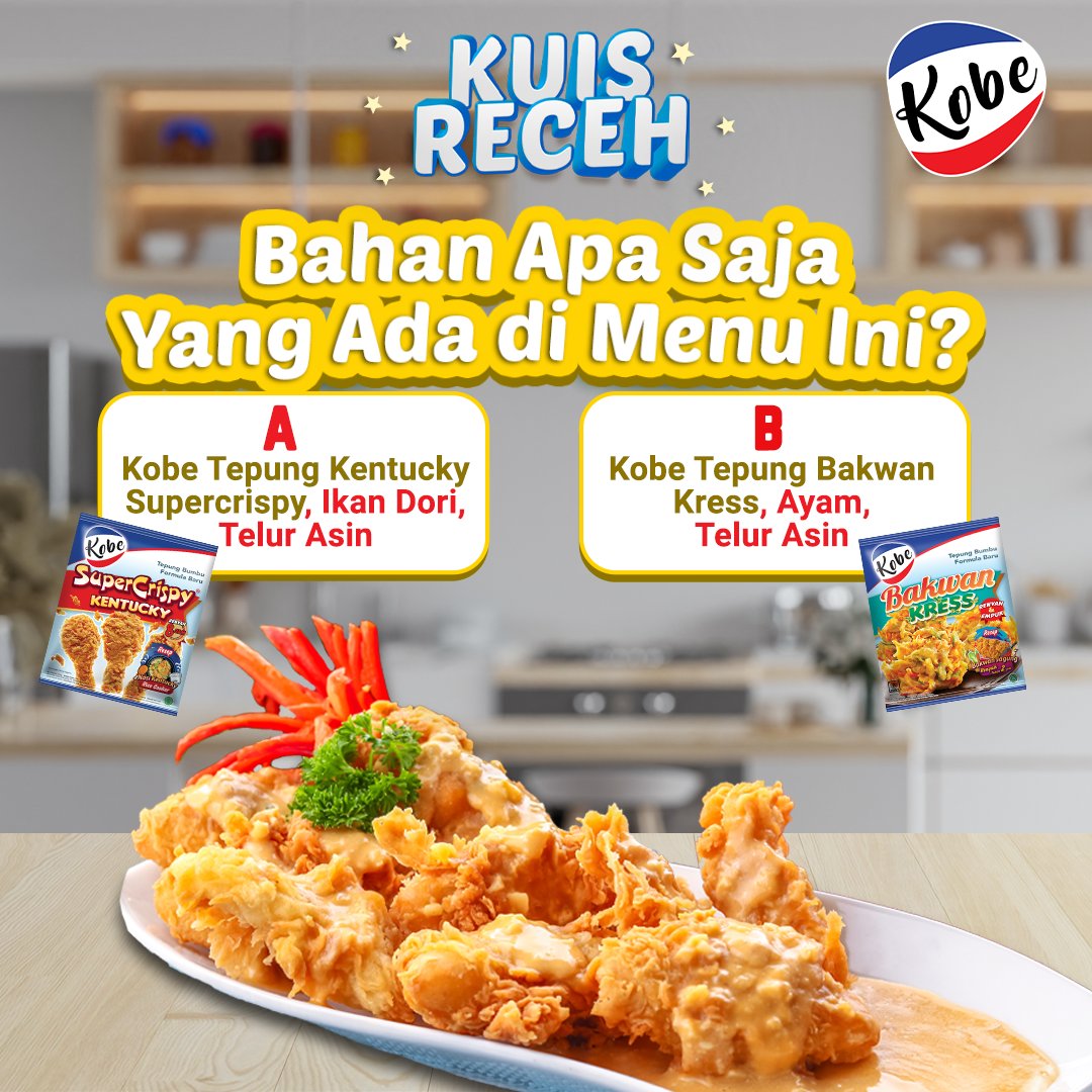 Kuis Receh: Bahan Apa Saja Yang Ada di Menu Ini? Menangkan uang digital Total 500.000 untuk 5 Bestie yang beruntung! Yuk jawab yuk Bestie, siapa tau kamulah pemenangnyaaa.. #dapurkobe #tepungkobe #AkuBarengKOBE