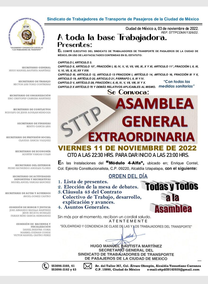 piggyazul's tweet photo. Asamblea General Extraordinaria
11 de noviembre de 2022
¡Asistamos tod@s, es nuestro derecho!
@CSSTTPDF @HMBM_16 @CRISTOPEPE25 @BenitoGarca20 @rodolfo55104795 @Clausttp @MiguelA68360907 @agustin38054329 @Lauflaquita70 @piggyazul @abyle_25 https://t.co/yaXyvOlY77