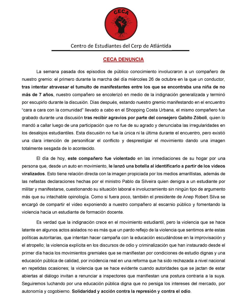CecaAtlantida's tweet photo. CECA DENUNCIA: ante graves incidentes contra un compañero de nuestro gremio. 

SOLIDARIDAD Y ACCIÓN CONTRA EL ODIO Y CONTRA LA REPRESIÓN. https://t.co/26tHhHDLdX
