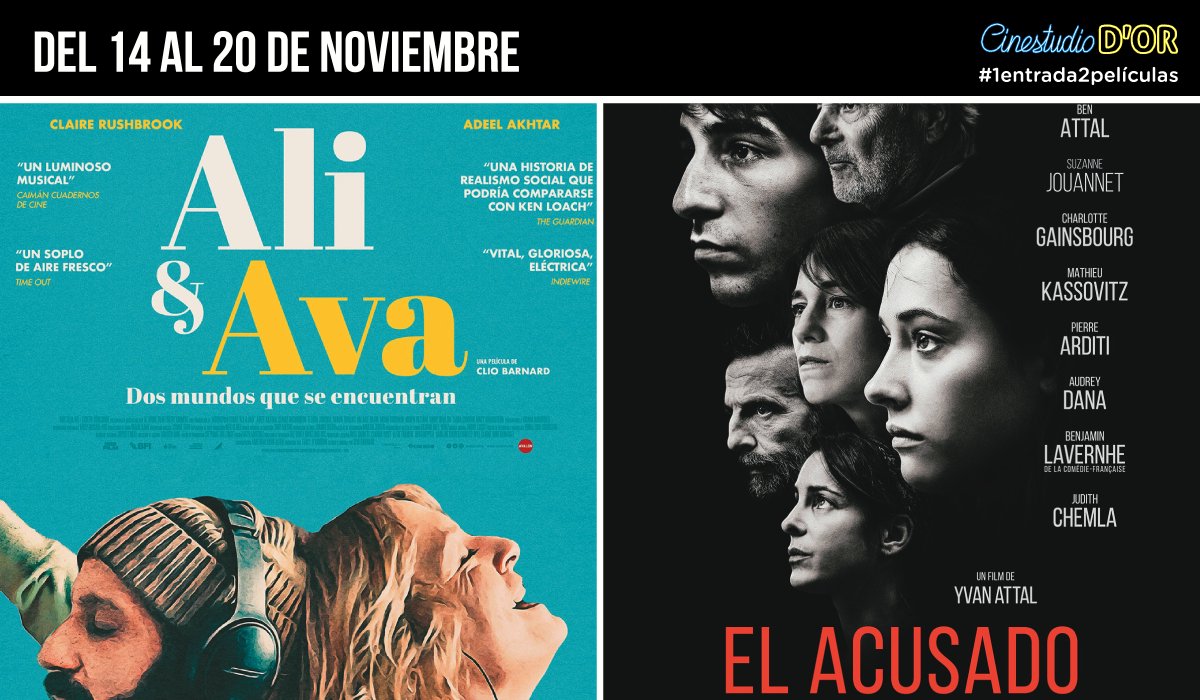 cinestudiodor's tweet photo. La próxima semana ( del 14 al 20 de noviembre ):
#AliyAva
+
#ElAcusado
#1entrada2películas https://t.co/i5mQwclgZt