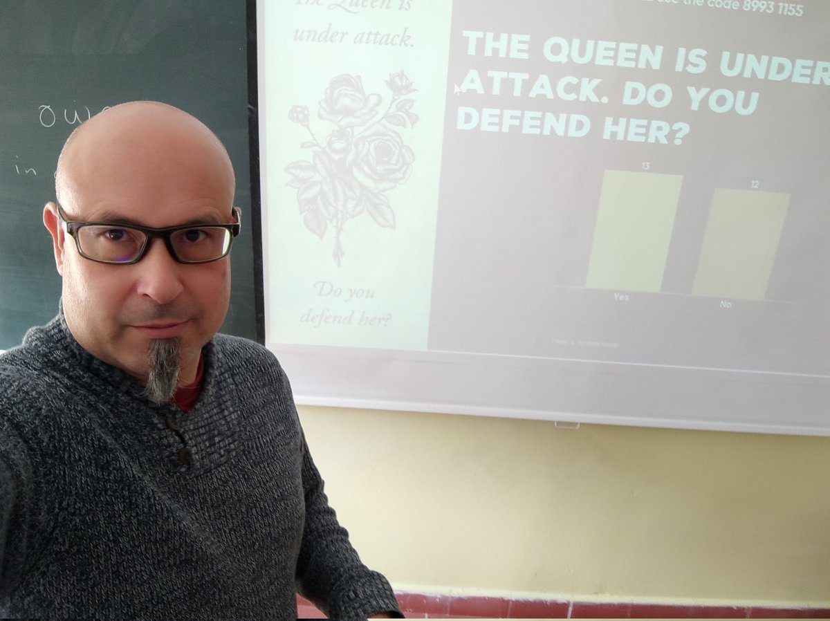 OscarGlezTLG's tweet photo. Unexpectedly, my class has decided to defend the Queen by a very tight margin. 5 writing sessions, 28 writers with 28 POV, around 32000 words altogether soon to be put together as a collaborative effort... #storytelling #creativewriting #rpg #gameinspiredlearning #backinschool https://t.co/gSbmKeNov2