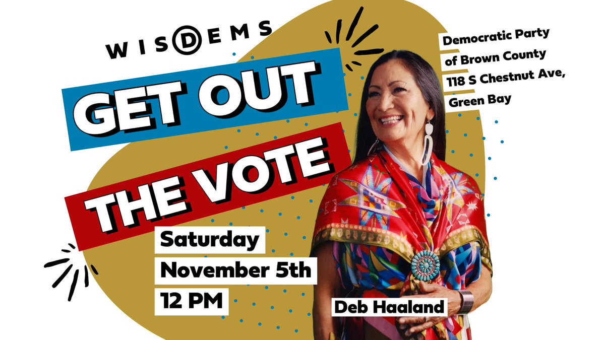 Exciting news! Deb Haaland will be joining us at 12 PM Saturday 11/5. Haaland is the nation's first Indigenous Cabinet member. She will be launching our Noon canvass.  

This race is close and every conversation with voters matter.

Sign up here: mobilize.us/wisdems/event/…