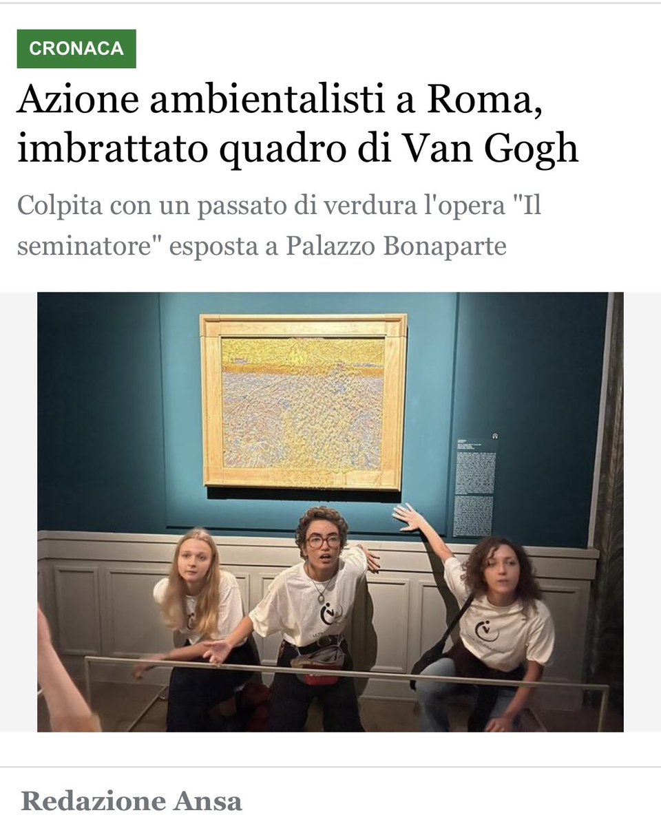 Le azioni di questi pseudo ambientalisti sono quanto di più conformista che questi figli di papà possano fare.Servi di un sistema in cui il 70% dell’inquinamento viene causato dalle prime100 multinazionali,sono quanto di più funzionale al sistema possa esistere. Il mio disprezzo.