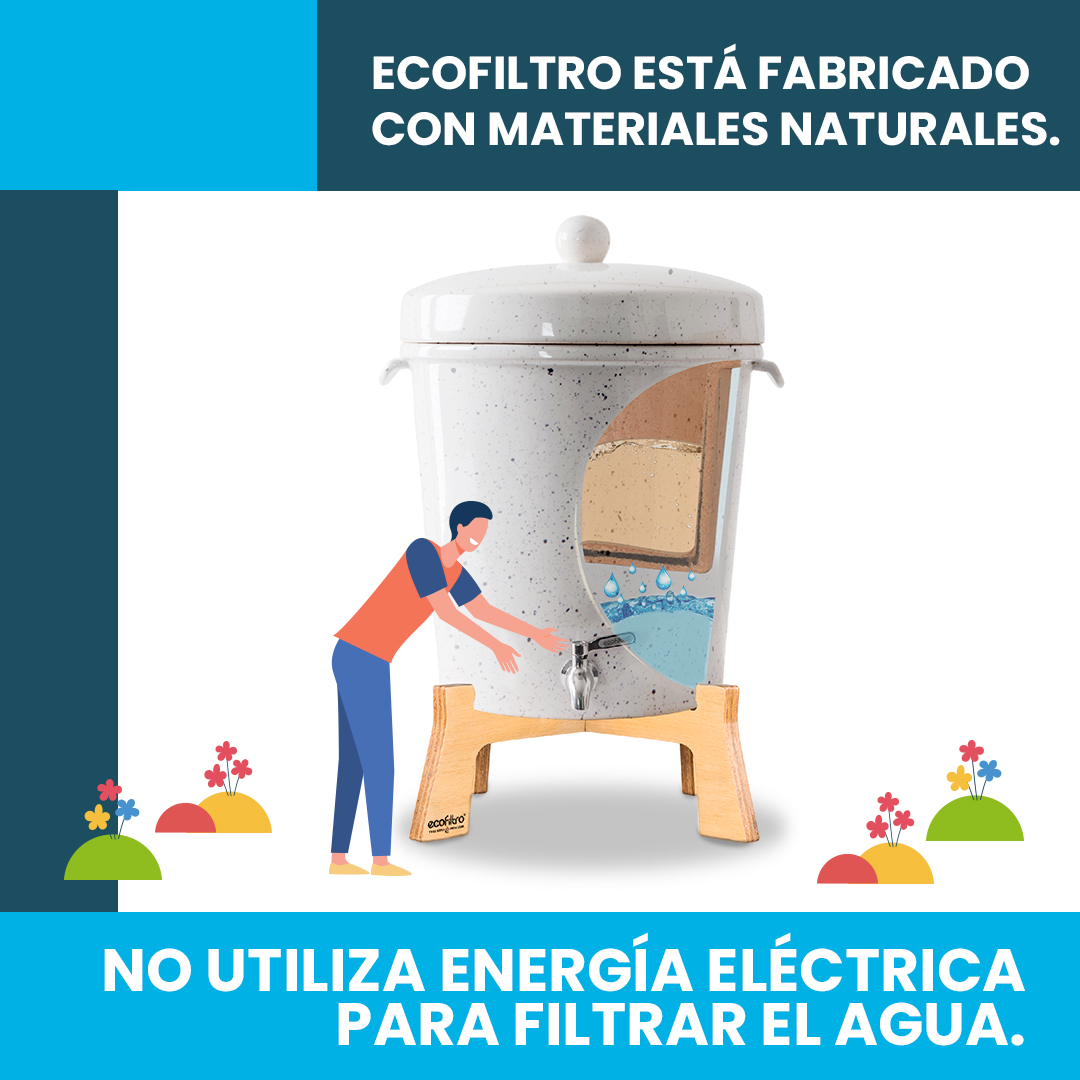 Contribuyendo al medio ambiente, #Ecofiltro no requiere instalaciones  para realizar el proceso de filtrado de agua y es fácil de usar.