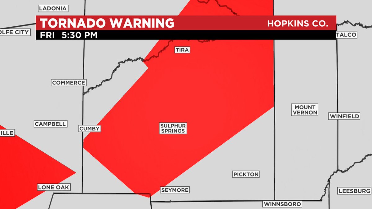 TORNADO WARNING is in effect for Hopkins County. CBSDFW.com/weather for more information. #CBS11wx