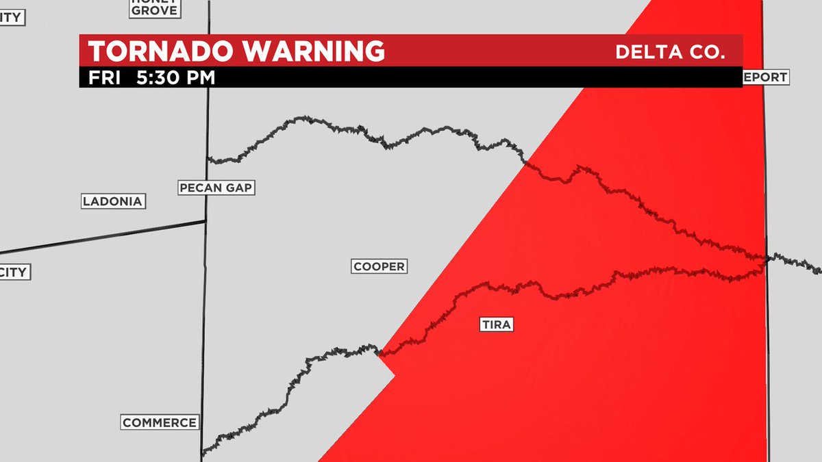 TORNADO WARNING is in effect for Delta County.  CBSDFW.com/weather for more information. #CBS11wx